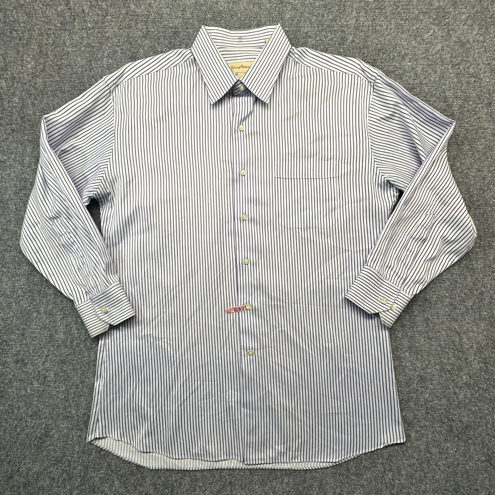 Tommy Bahama Purple Stripe‎ Dress Shirt 17 32/33 Mens Button Up Cotton